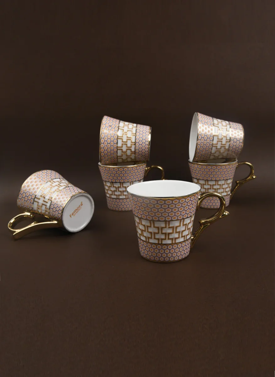 Premium Ceramic Honey Comb On Golden Coffee & Tea Cup Set of 6, 160 ML, Femora - Image 3