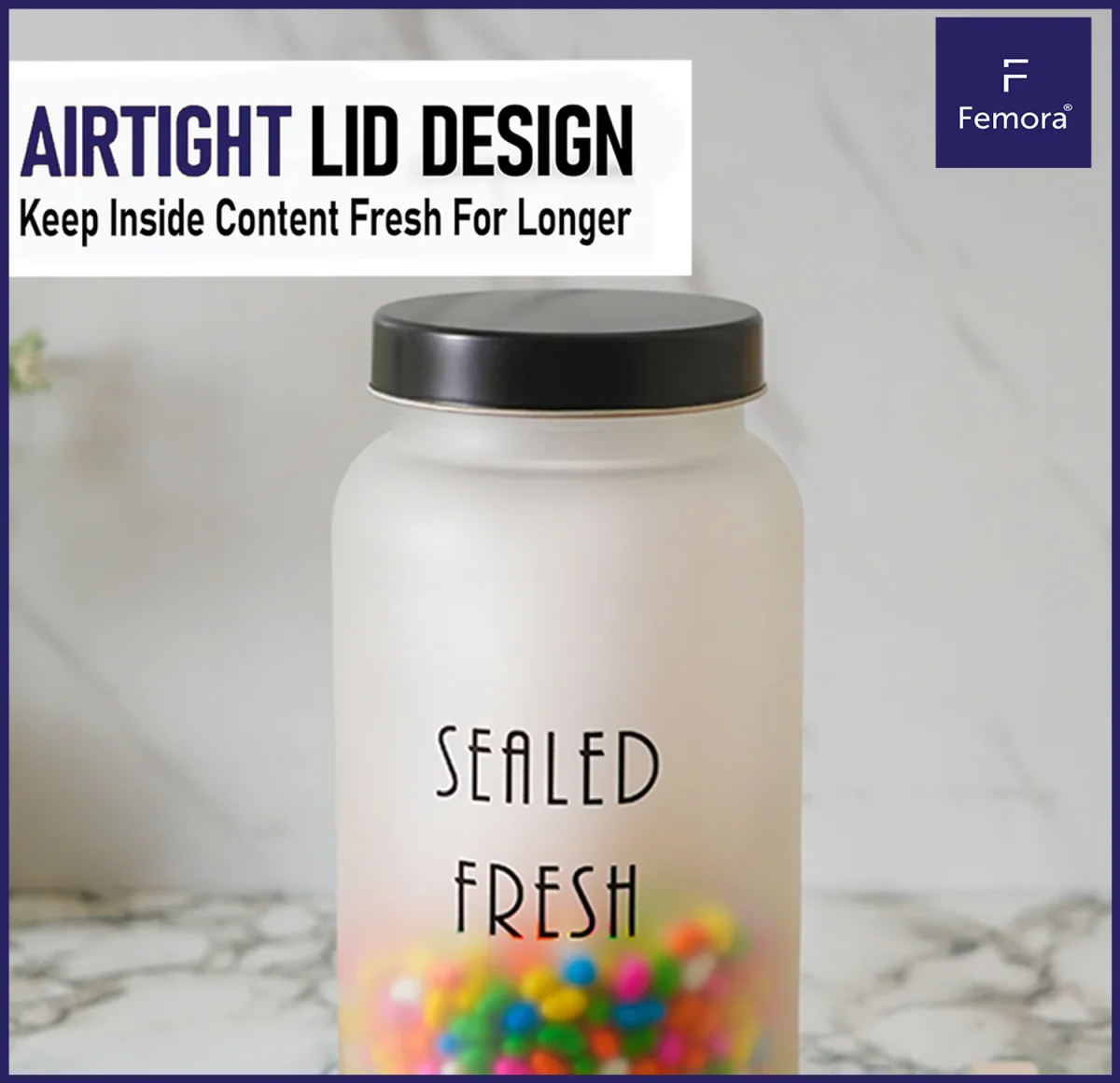 Kitchen Storage Jars Frosted Jar With Black Steel Lid Air Tight Jar Femora - Image 6