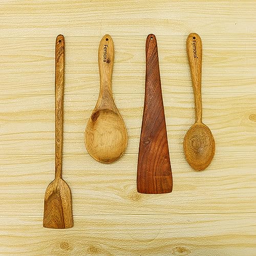 Acacia Wooden Cooking Spoon Set, Dosa & Tawa Turner, Serving Spoon, 4 Pc, Femora - Image 2