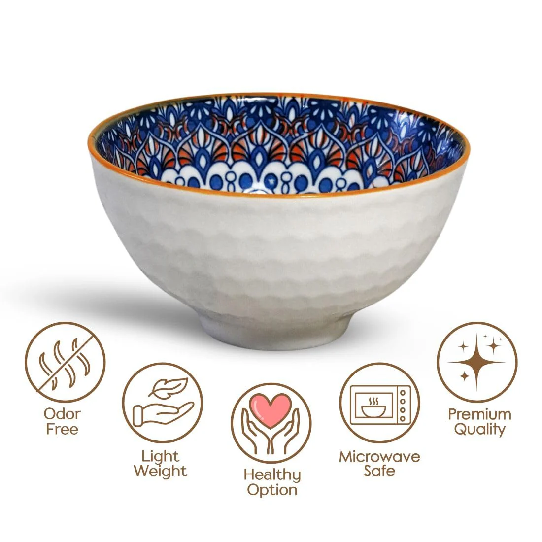Femora Porcelain Bowl Set of 2 - Dazzling Starburst Pattern, Microwave & Dishwasher Safe, Lead-Free | Versatile Dinner & Serving Bowls, Ideal for Gifting - Image 4