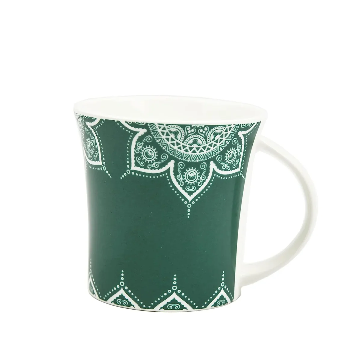 Turquoise Green Cosmic Mehendi Design Coffee & Tea Cup Set of 6, 160 ML, Femora - Image 4