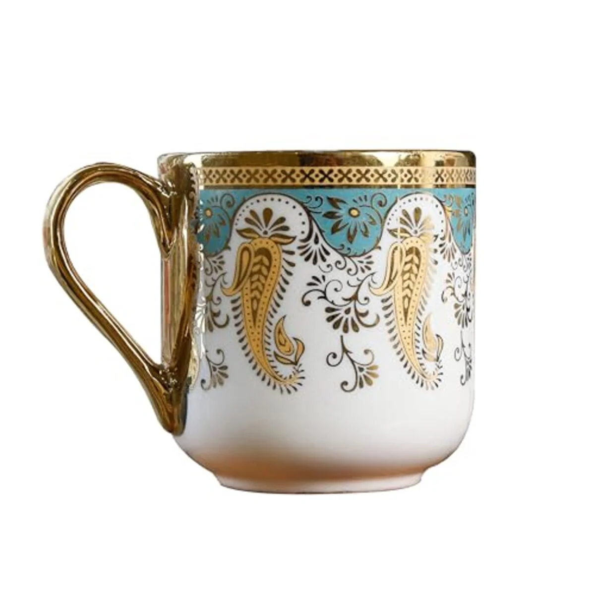 Premium Ceramic Golden Royal Mehendi Print blue Coffee & Tea Cup Set of 6, 180 ML, Femora - Image 5