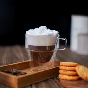 Double Wall Coffee Mug 235ml (8 Ounces), Clear Glass with Handle, Insulated Cappuccino, Tea, Latte Cup - Heat Resistant