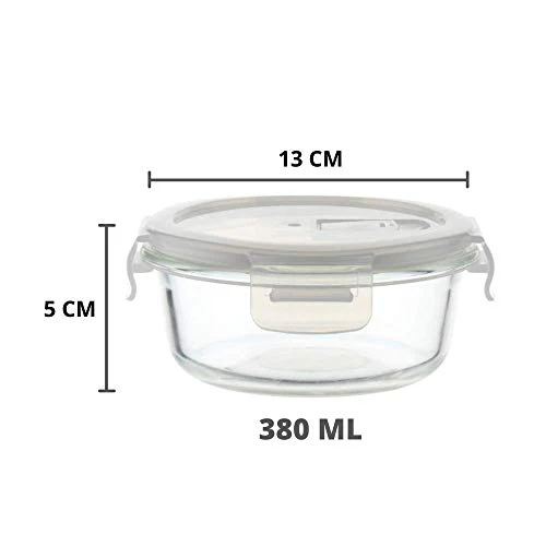 Femora Borosilicate Glass Food Storage Round Container | Set of 4 | 240 ML, 380 ML, 580 ML, 940 ML - Image 6