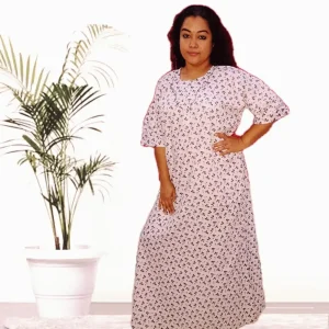 White Fashionable Cotton Nighty for Women’s with Comfortable Design ( XL Size ) Front Open